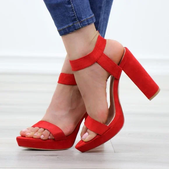Faux Suede Red Platform Open Pointy Toe High Heels - Picture 8 of 14